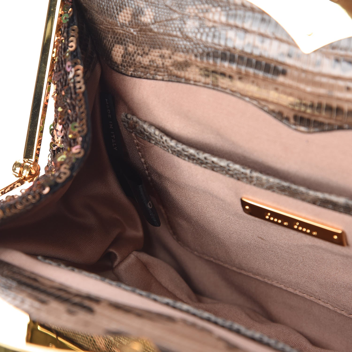 Miu Miu Paillettes Sequin Lizard Top Handle Frame Bag Cammeo 6 of 11