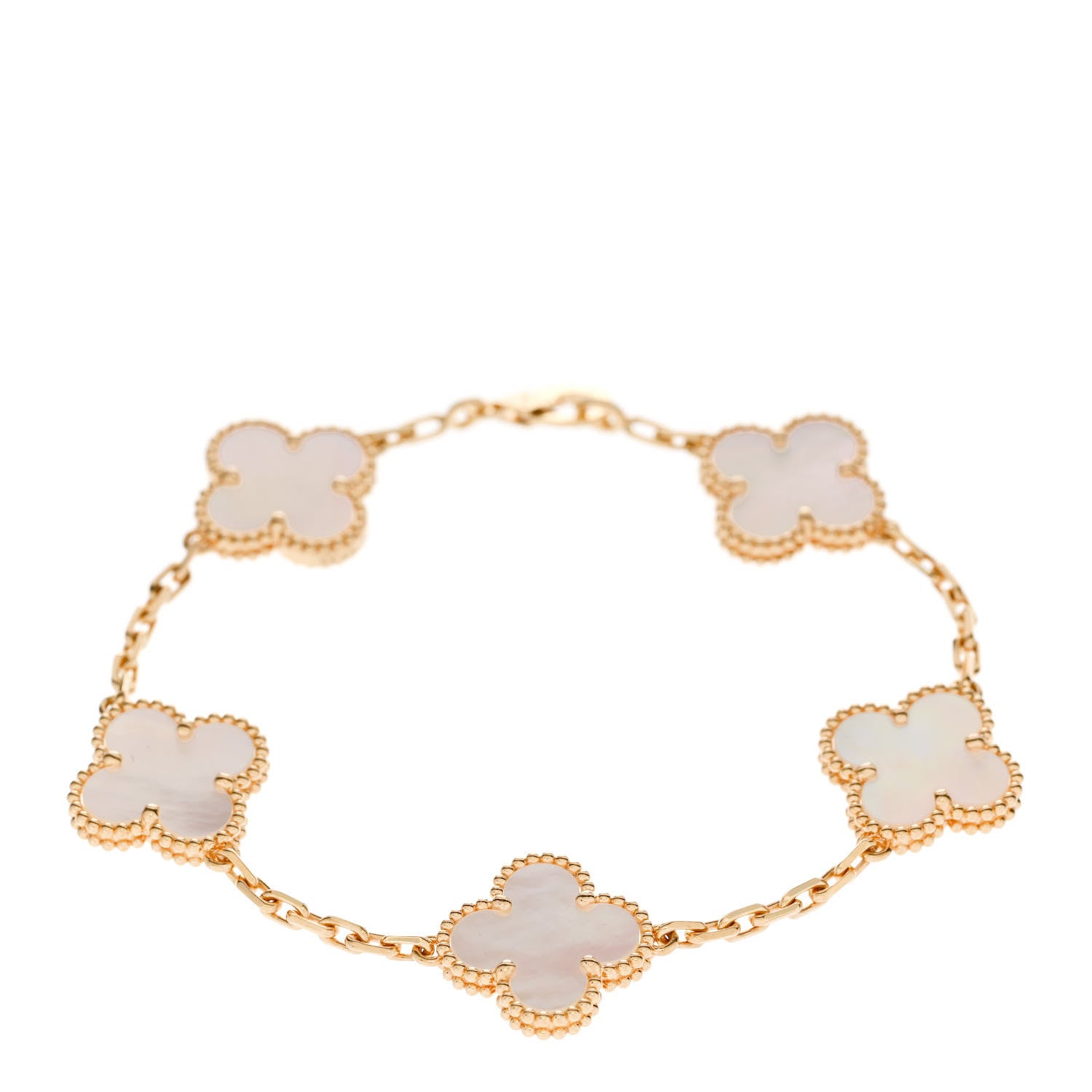 Van Cleef & Arpels 18K Yellow Gold Mother of Pearl 5 Motifs Vintage Alhambra Bracelet 1 of 5
