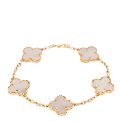 Van Cleef & Arpels 18K Yellow Gold Mother of Pearl 5 Motifs Vintage Alhambra Bracelet 1 of 5