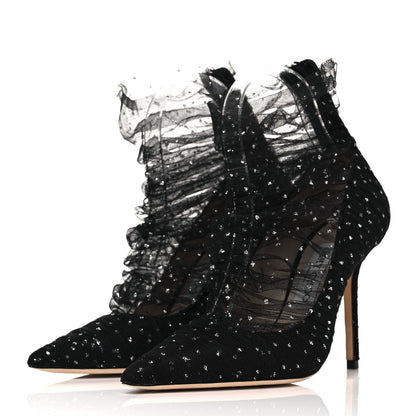 Jimmy Choo Suede Tulle Lavish 100 Pumps 36 Black Silver 3 of 7