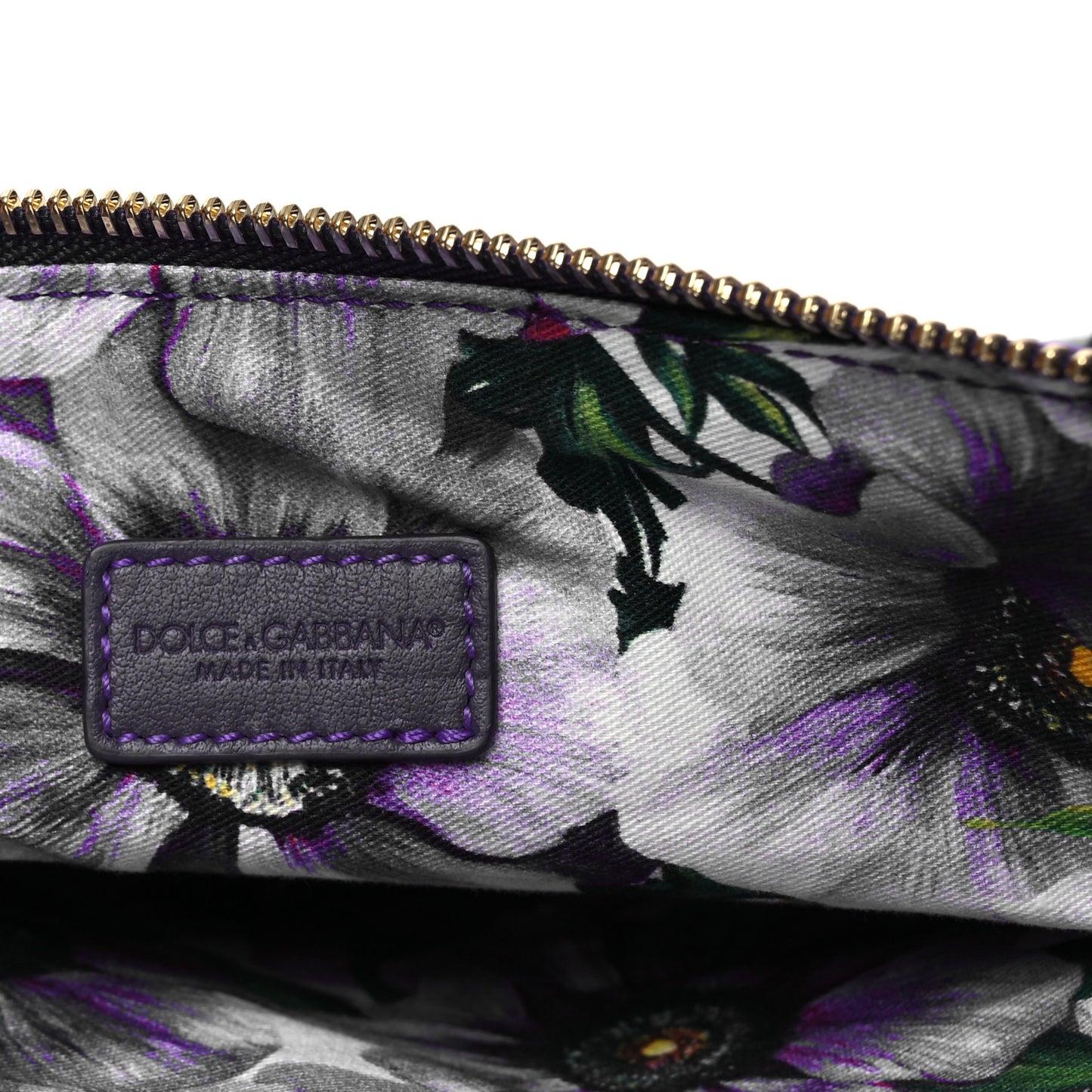 Canvas Vitello Iguana Embossed Anemone Print Pouch Purple