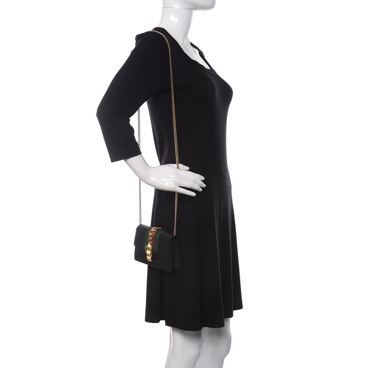 Gucci Calfskin Super Mini Sylvie Chain Shoulder Bag Black 2 of 10