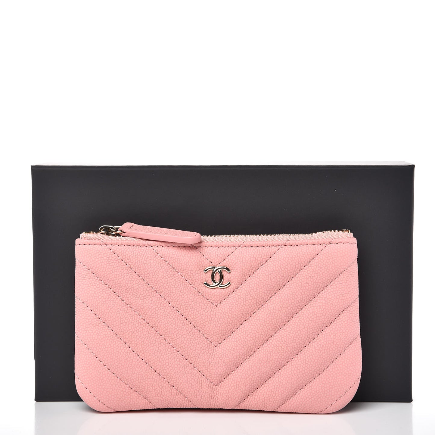 Caviar Chevron Quilted Small Cosmetic Case Pink