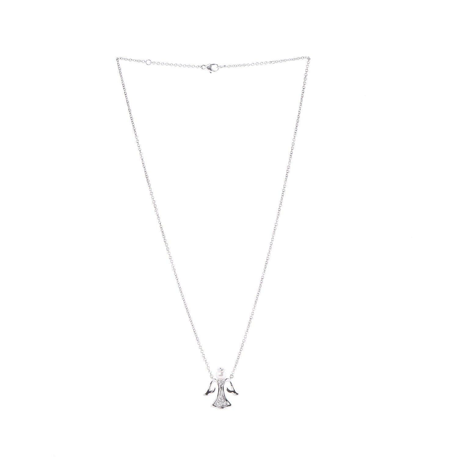 Mikimoto 18K White Gold Diamond Akoya Pearl Angel Pendant Necklace 3 of 5