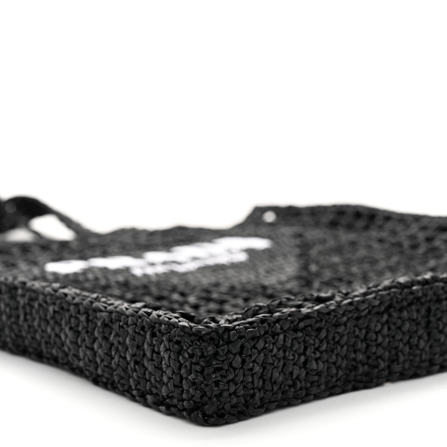 Prada Yarn Raffia Effect Crochet Logo Embroidered Tote Bag Black 7 of 8