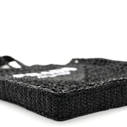 Prada Yarn Raffia Effect Crochet Logo Embroidered Tote Bag Black 7 of 8