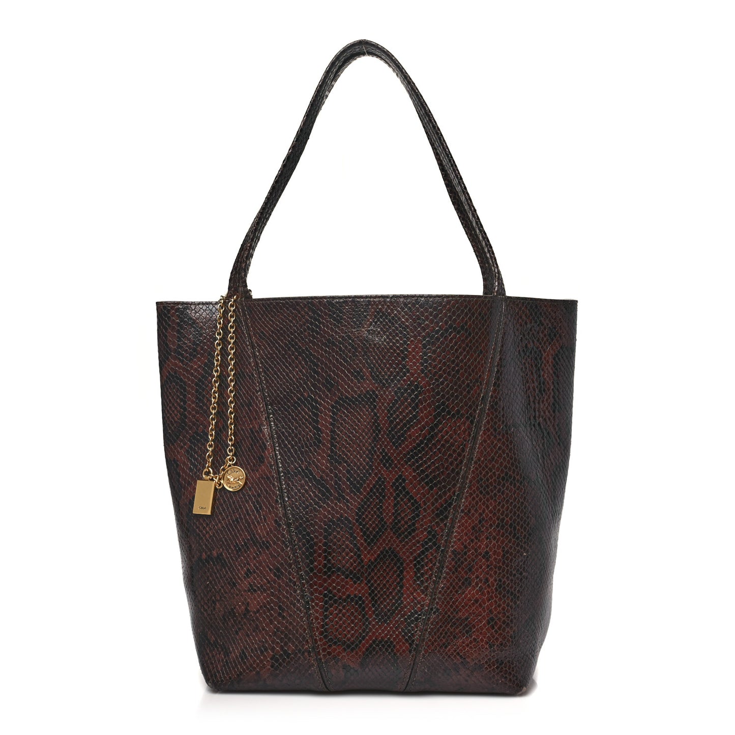 Goatskin Snakeskin Embossed Spin Tote Sooty Brown