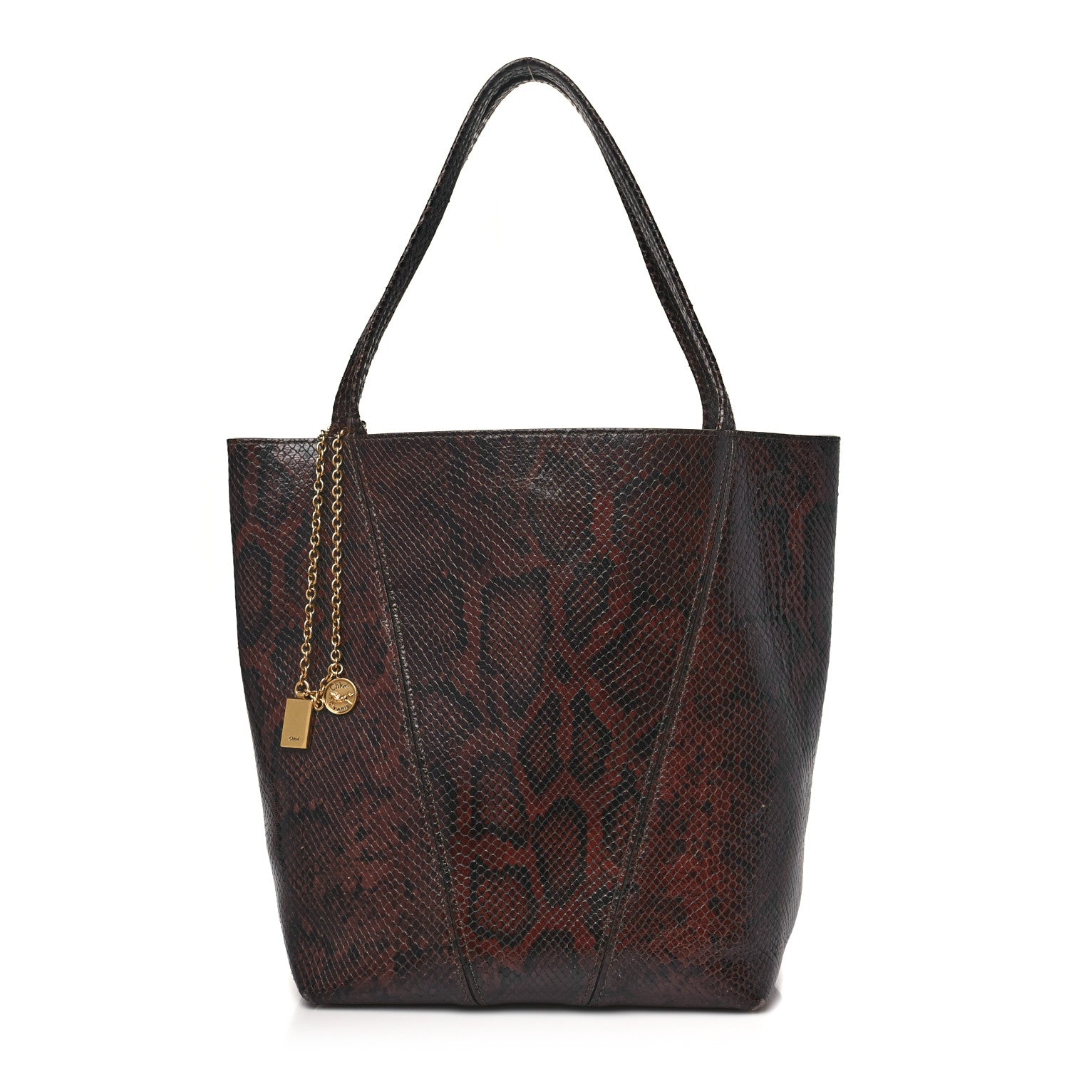 Chloe Goatskin Snakeskin Embossed Spin Tote Sooty Brown 1 of 11