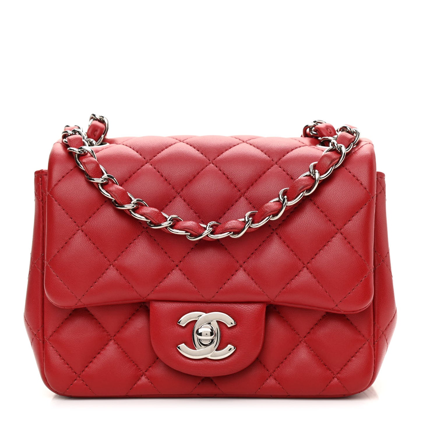 Lambskin Quilted Mini Square Flap Red