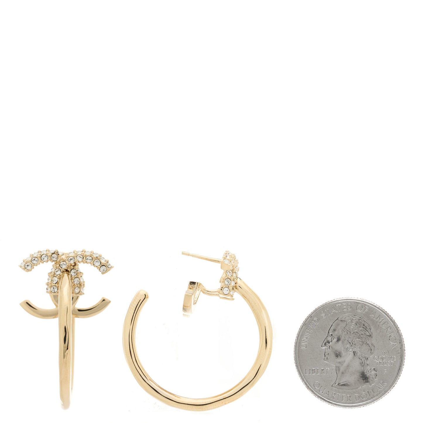 Crystal CC Hoop Drop Earrings Light Gold