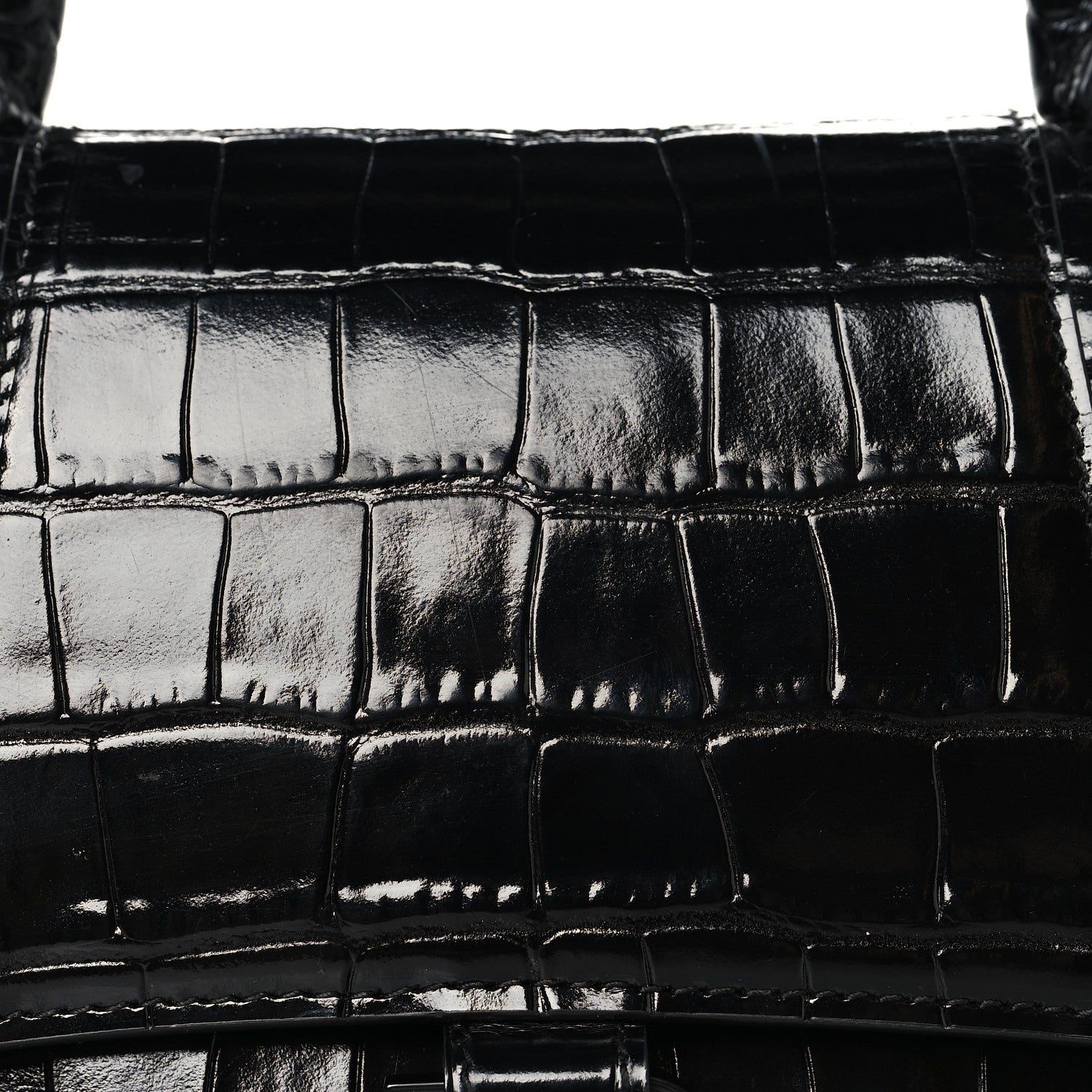 Balenciaga Shiny Calfskin Monochrome Crocodile Embossed Small Hourglass Top Handle Bag Black 7 of 11