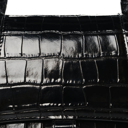 Balenciaga Shiny Calfskin Monochrome Crocodile Embossed Small Hourglass Top Handle Bag Black 7 of 11