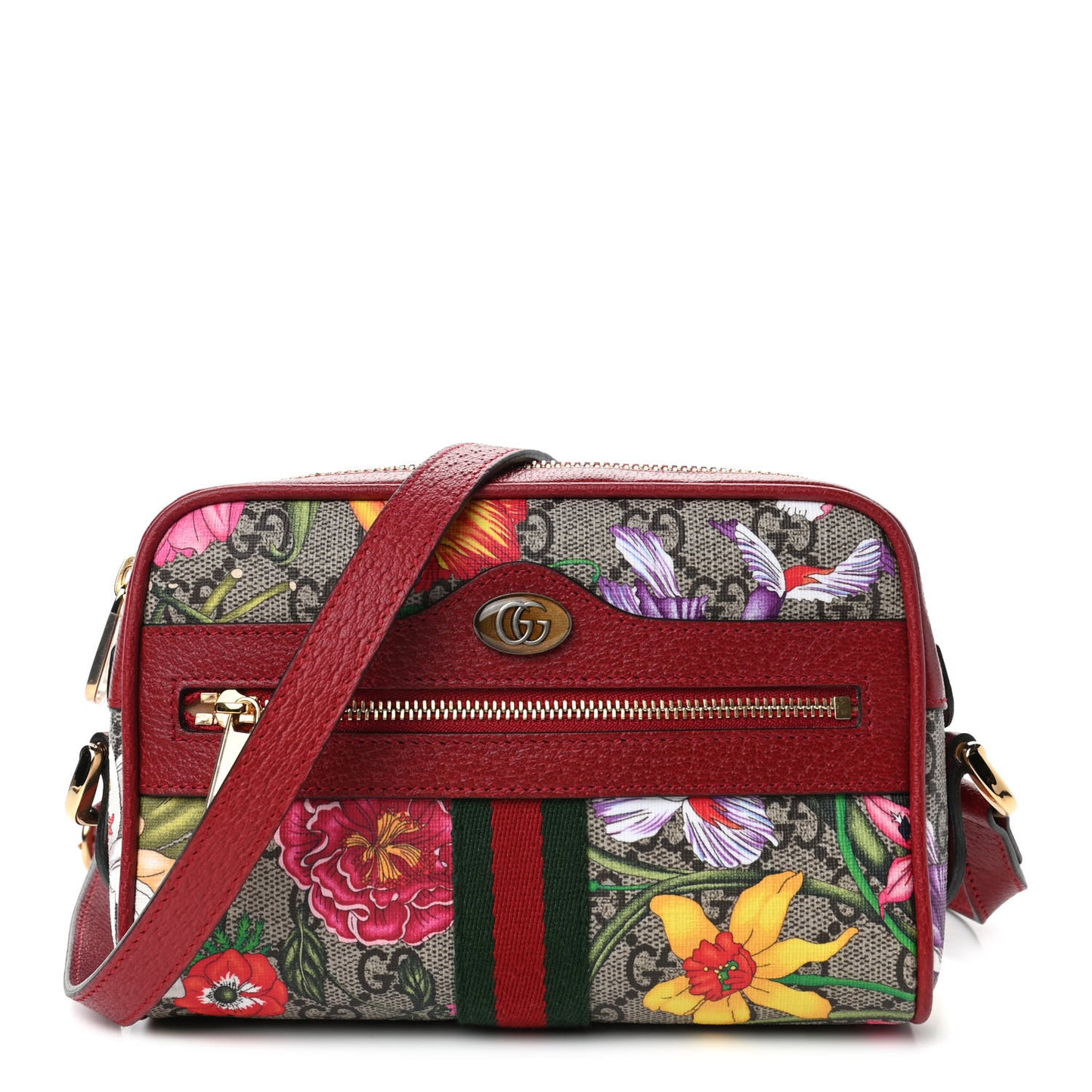 GG Supreme Monogram Flora Web Mini Ophidia Shoulder Bag Red