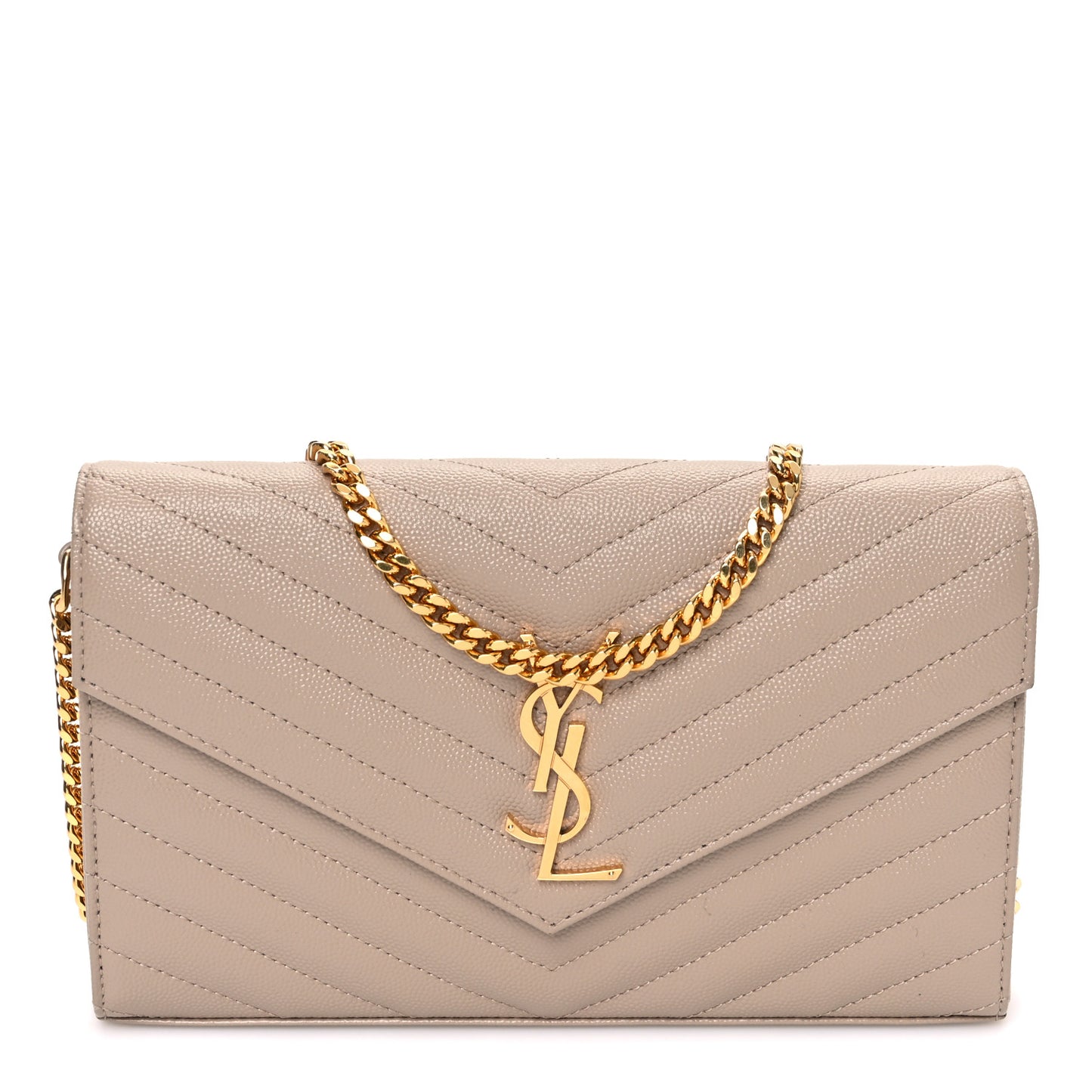 Grain De Poudre Matelasse Chevron Monogram Chain Wallet Dark Beige