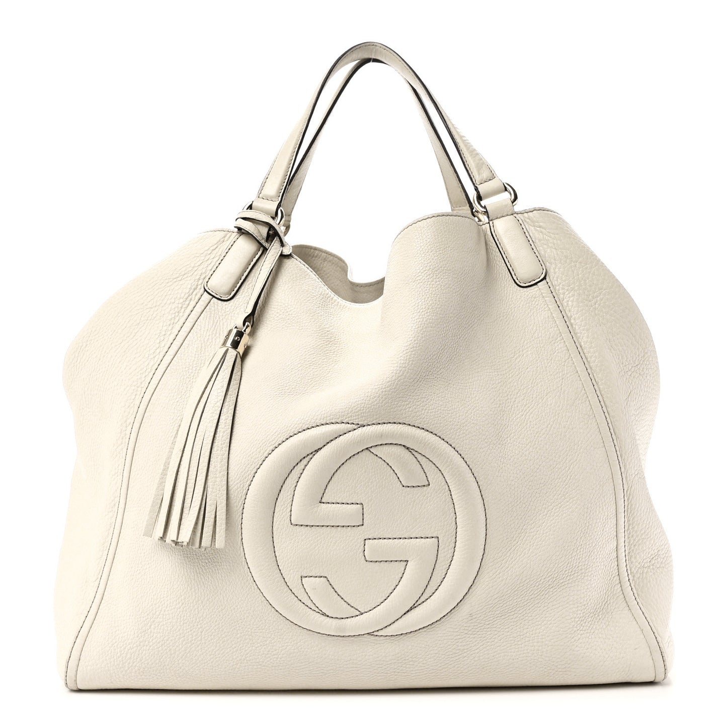 Pebbled Calfskin Large Soho Shoulder Bag Off White