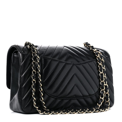 Chanel Calfskin Chevron Quilted Medium Double Flap Black 3 of 15