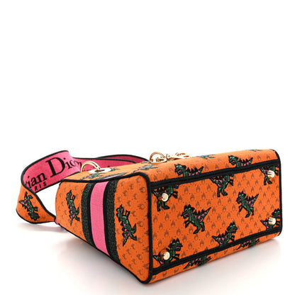 Christian Dior Canvas Embroidered Dino Medium Lady D-Lite Orange Multicolor 4 of 9