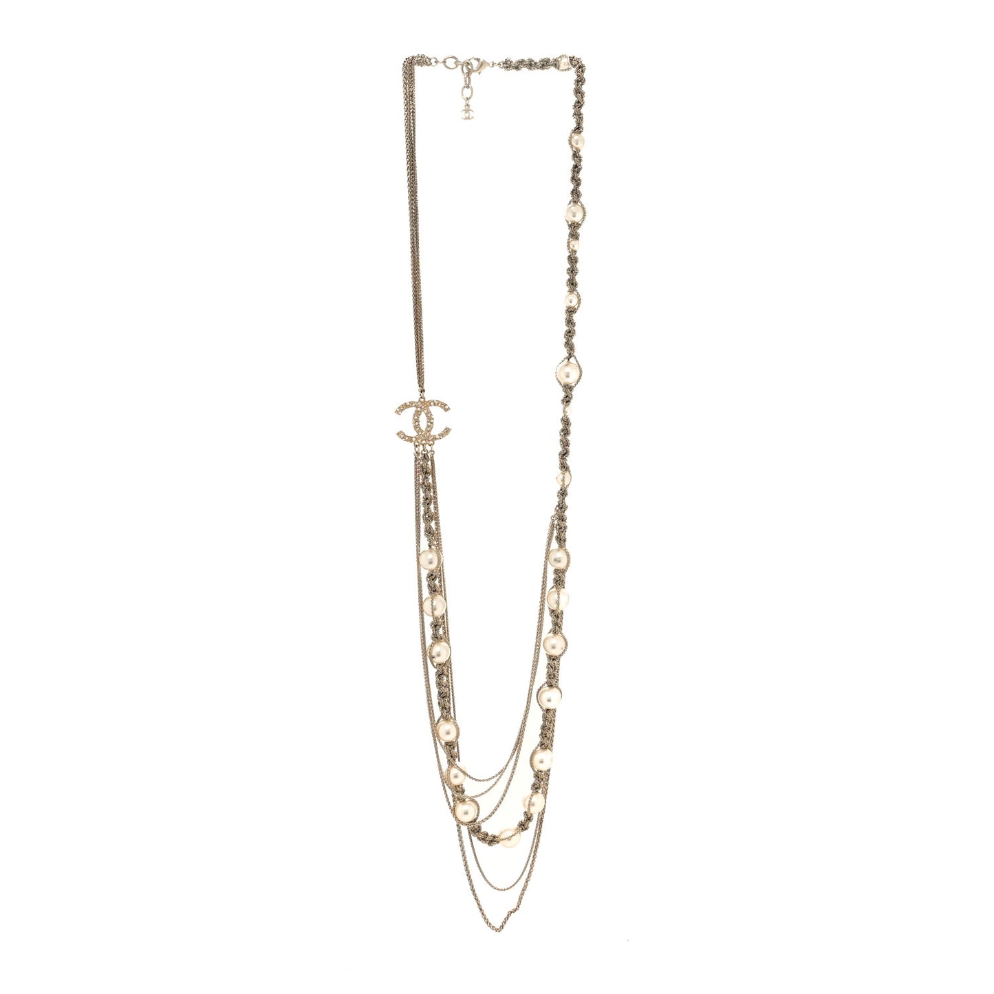 Pearl CC Chain Multi Strand Necklace Gold