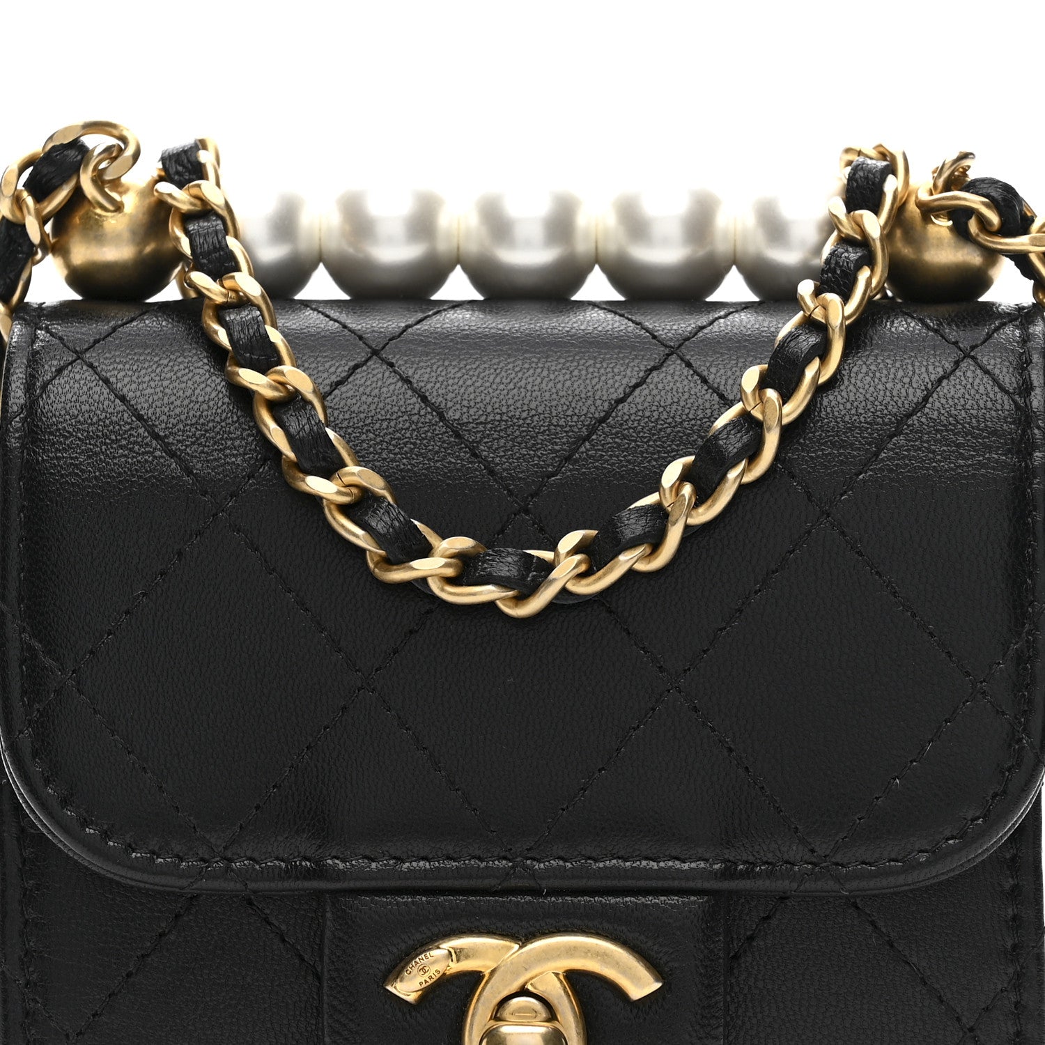 Chanel Goatskin Chic Pearls Clutch On Chain Black 8 of 13