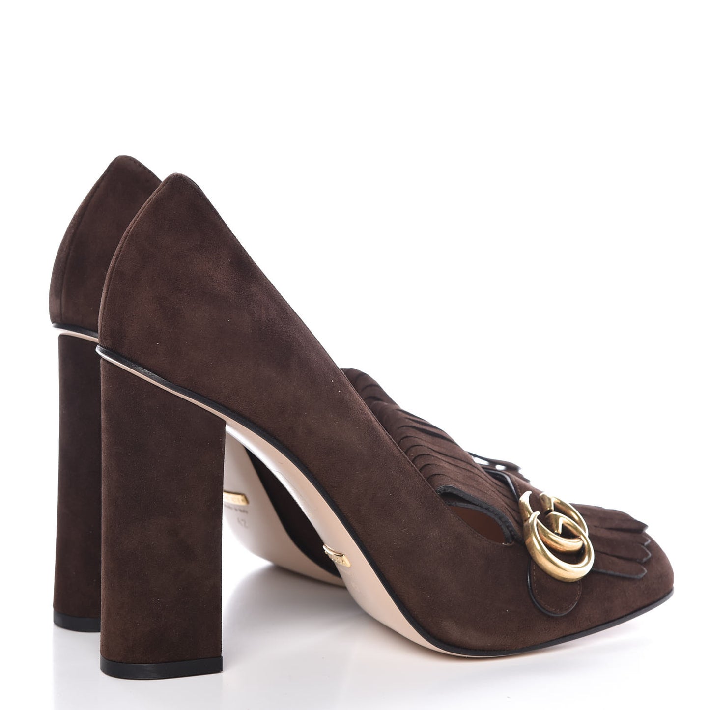 Kid Scamosciato GG Marmont Fringe 105mm Loafer Pumps 42 Cocoa