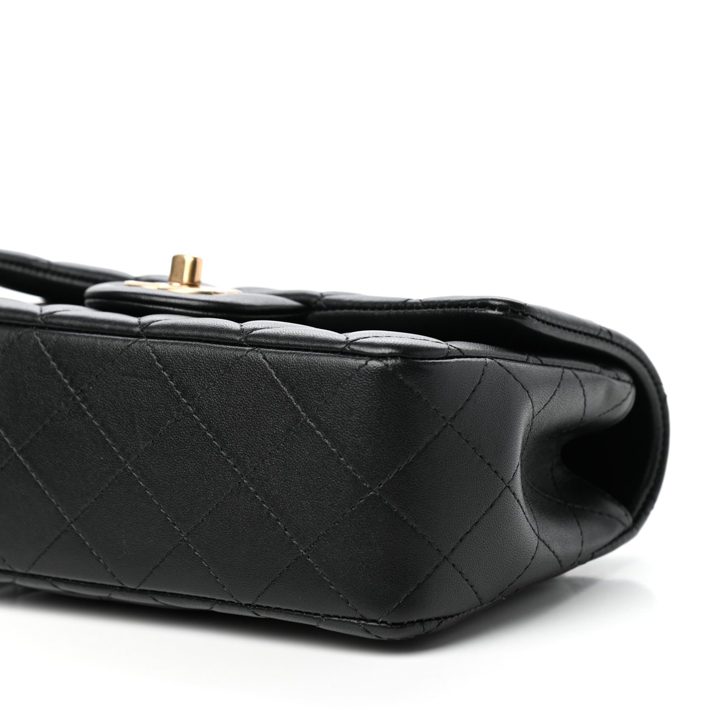 Lambskin Quilted Mini Top Handle Rectangular Flap Black