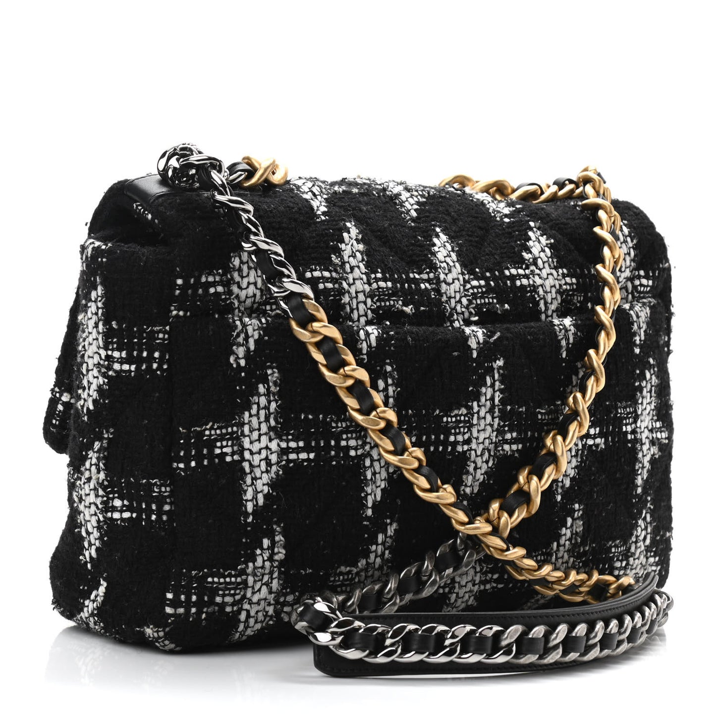 Tweed Quilted Large Chanel 19 Flap Black White