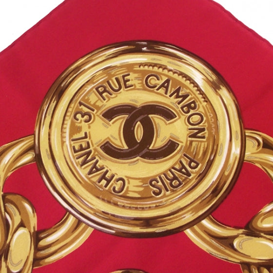 Silk Gold CC Chain Scarf Red 51"