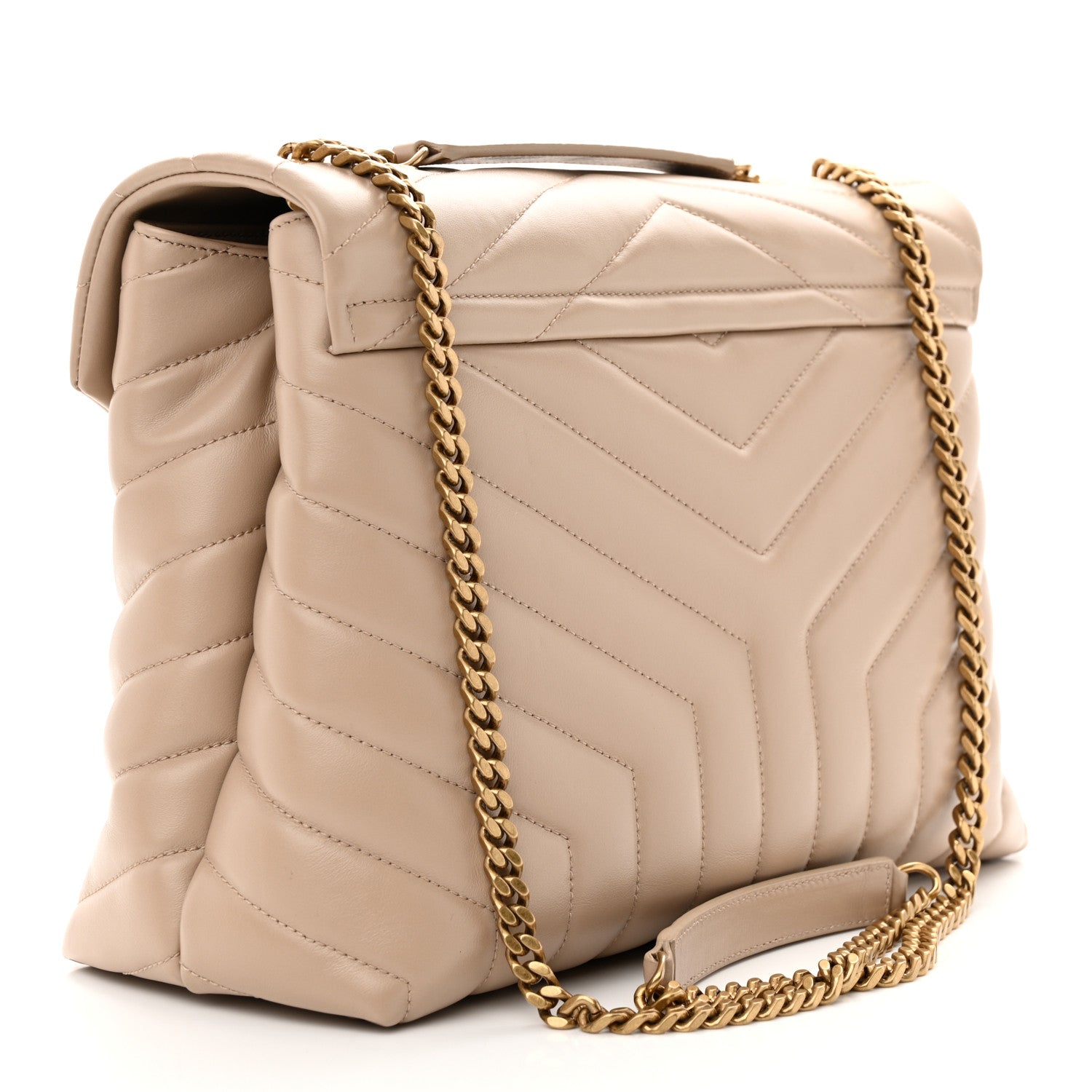 Saint Laurent Calfskin Y Quilted Monogram Medium Loulou Chain Satchel Dark Beige 3 of 13