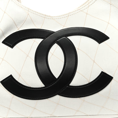 Chanel Denim Calfskin Quilted Coco Beach Small Shopping Tote White Black 9 of 11