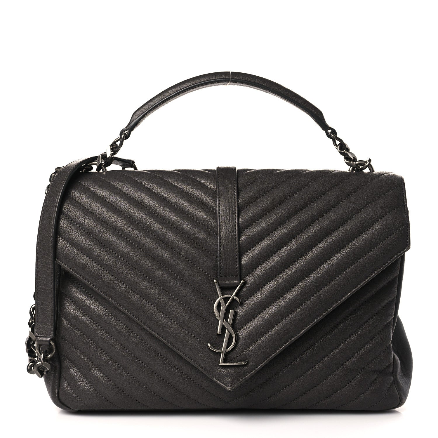 Saint Laurent Sheepskin Matelasse Chevron Monogram Large College Satchel Dark Anthracite 1 of 10