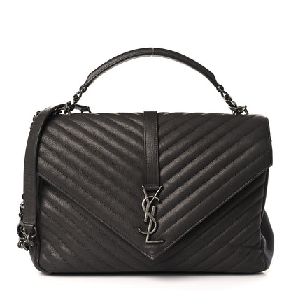 Saint Laurent Sheepskin Matelasse Chevron Monogram Large College Satchel Dark Anthracite 1 of 10