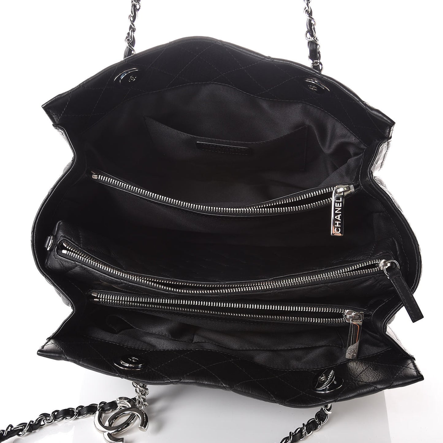 Calfskin Quilted Large Chic and Soft Shopping Tote Black