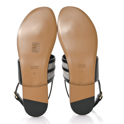 Gucci Calfskin Canvas Horsebit Thong Sandals 41 Black 6 of 9