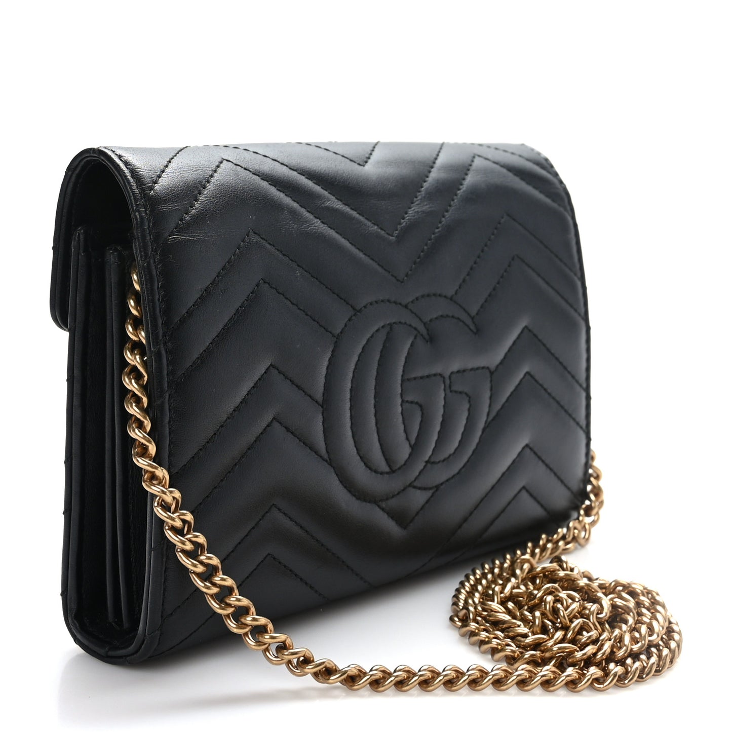Calfskin Matelasse GG Marmont Chain Wallet Black