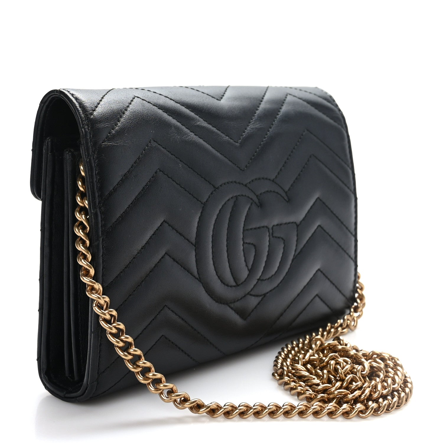 Gucci Calfskin Matelasse GG Marmont Chain Wallet Black 3 of 8
