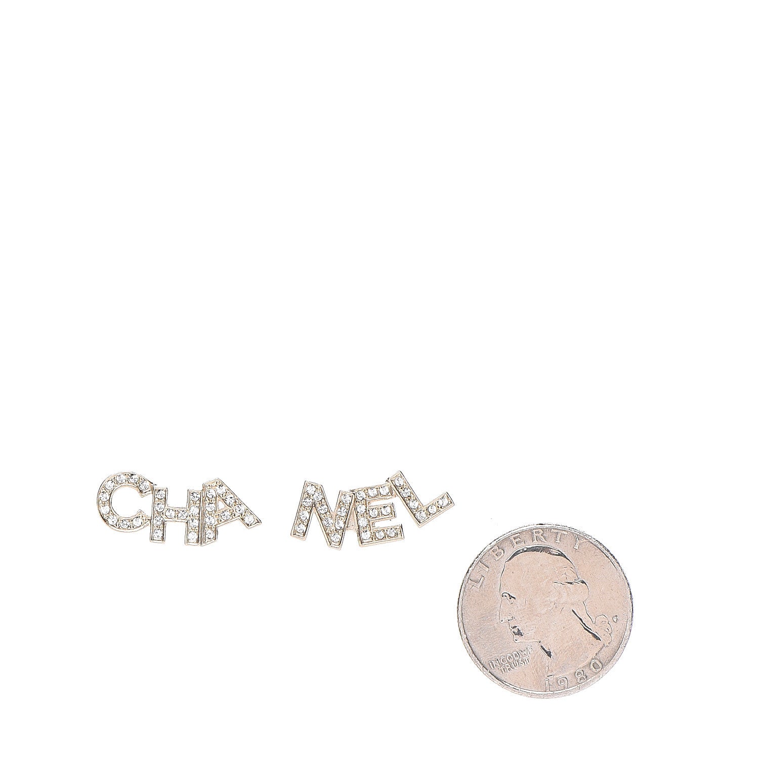 Chanel Crystal Pearl Signature Stud Earrings Gold 2 of 5