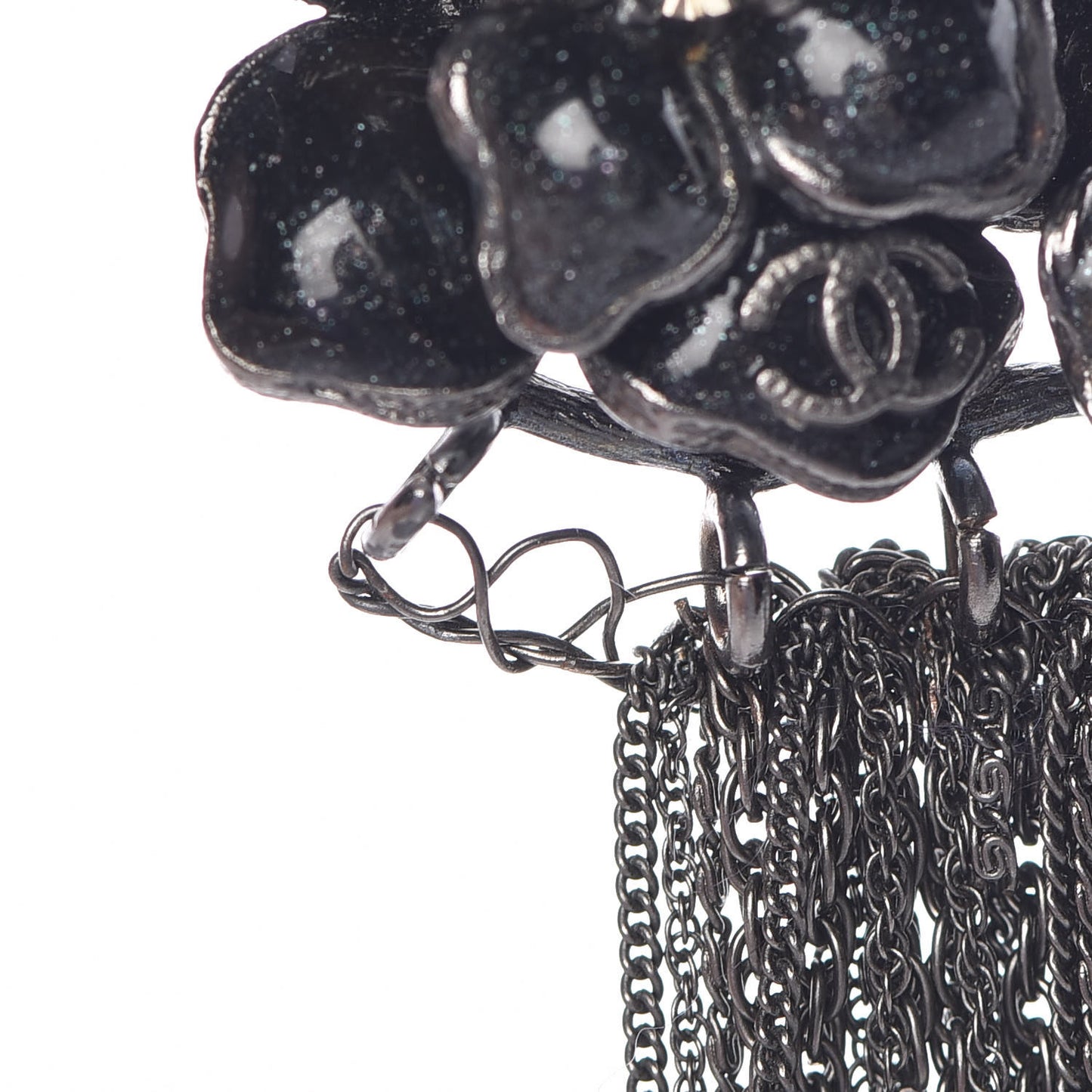 Ruthenium Gripoix CC Camellia Necklace Black