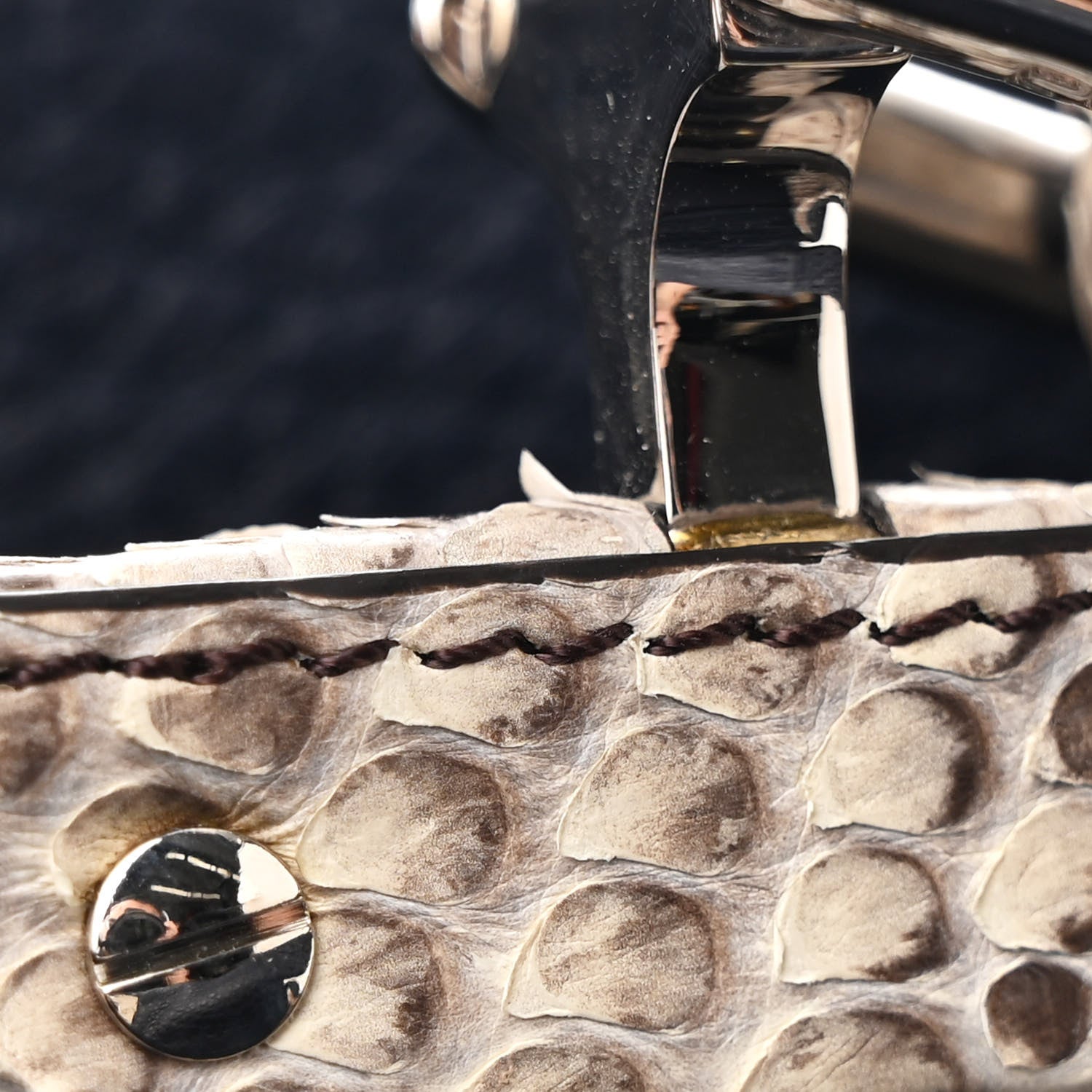 Fendi Cuoio Romano Snakeskin Selleria Medium Peekaboo Iconic Satchel Blue Notte 13 of 15