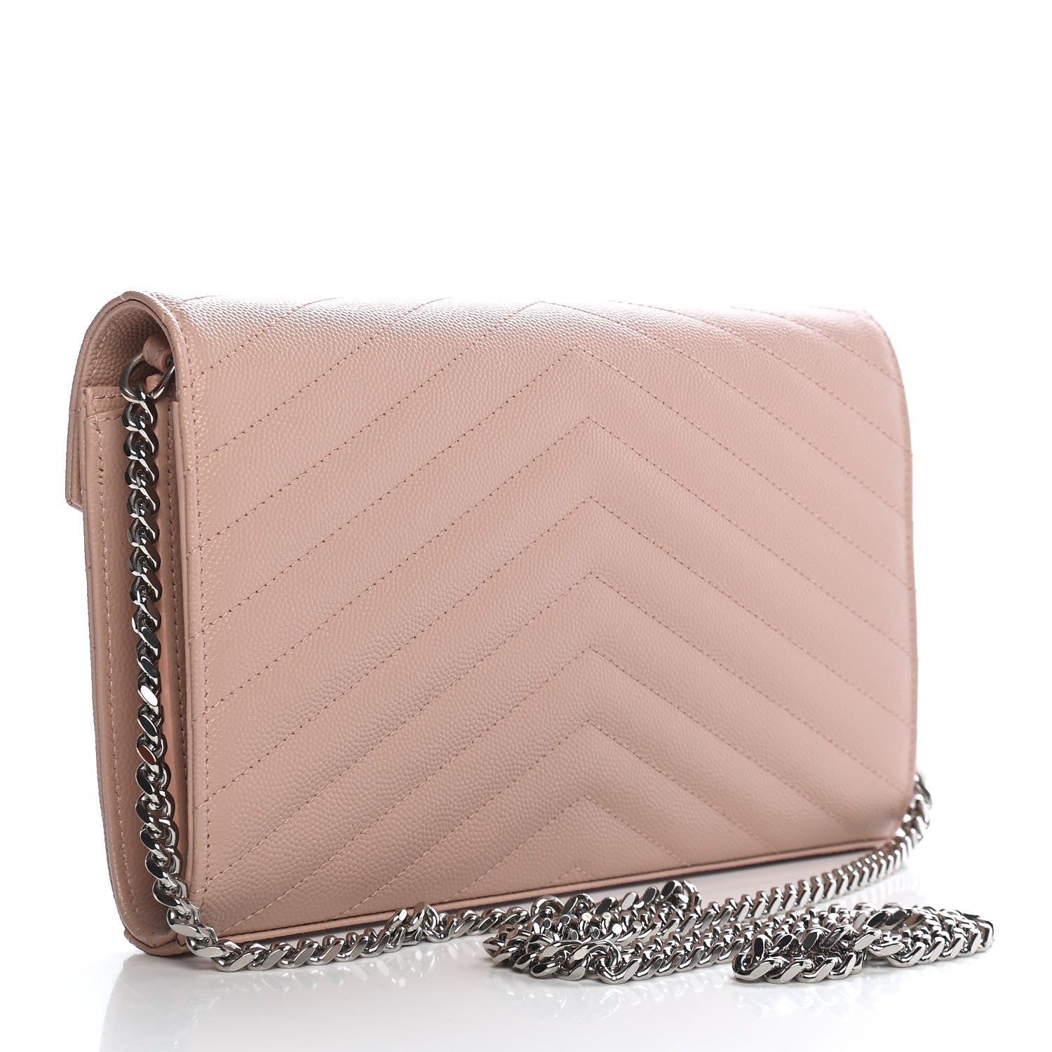 Saint Laurent Grain De Poudre Matelasse Chevron Monogram Chain Wallet Pink 2 of 8