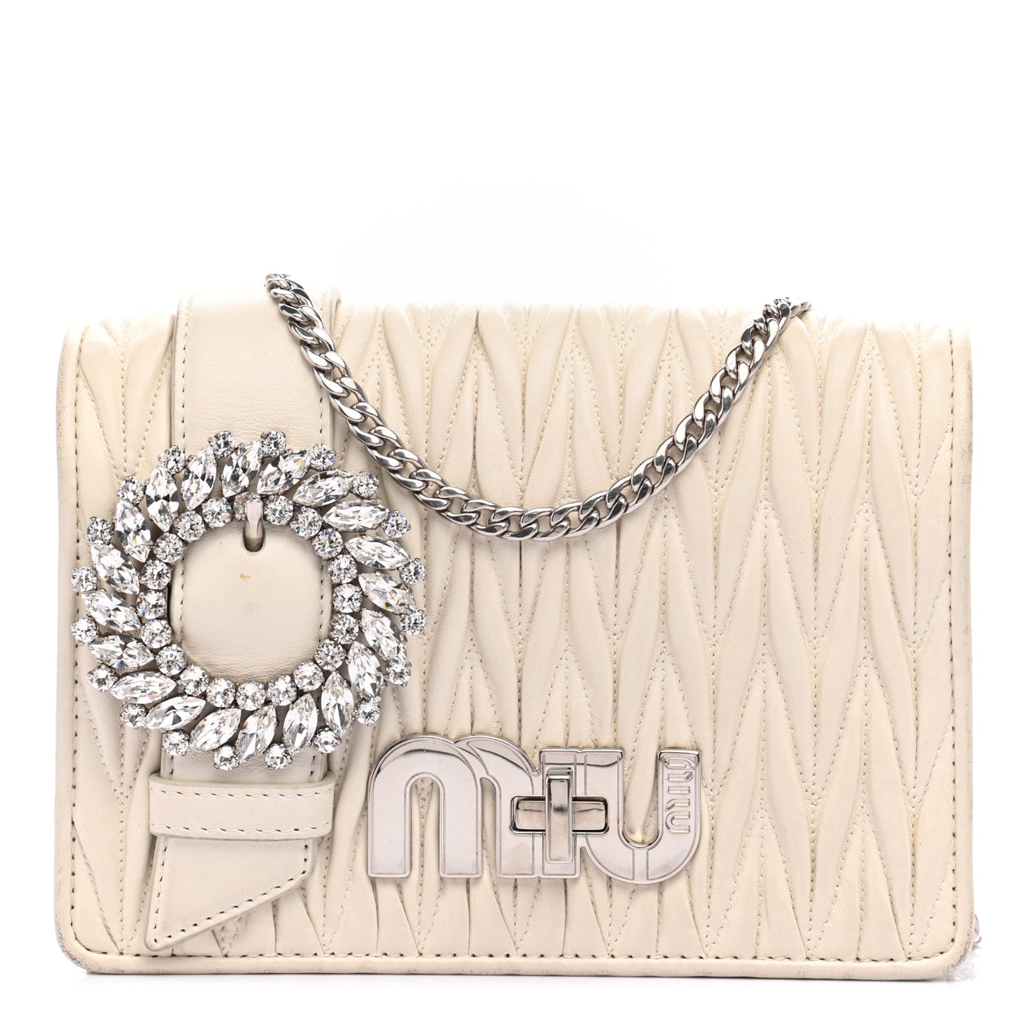 Nappa Matelasse Crystal Embellished Shoulder Bag White
