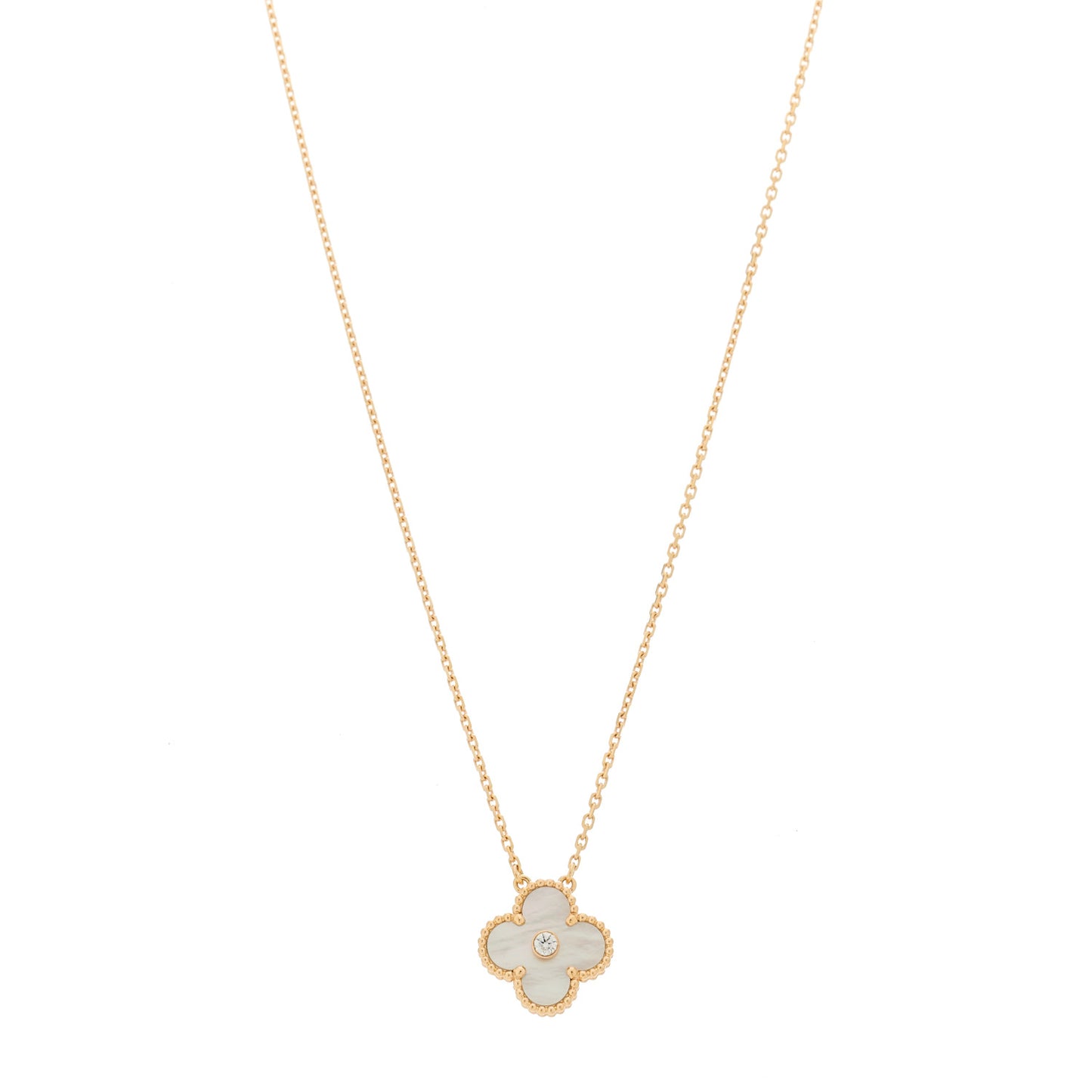 18K Rose Gold Diamond Mother of Pearl Vintage Alhambra Pendant Necklace