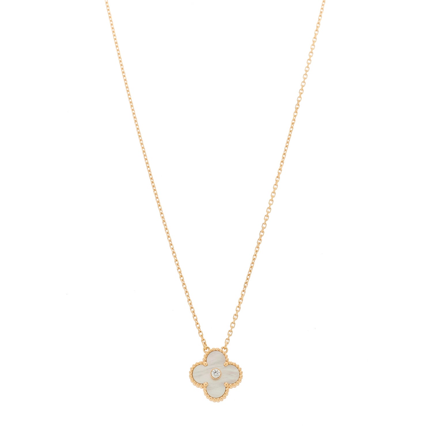 Van Cleef & Arpels 18K Rose Gold Diamond Mother of Pearl Vintage Alhambra Pendant Necklace 1 of 5