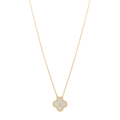 Van Cleef & Arpels 18K Rose Gold Diamond Mother of Pearl Vintage Alhambra Pendant Necklace 1 of 5