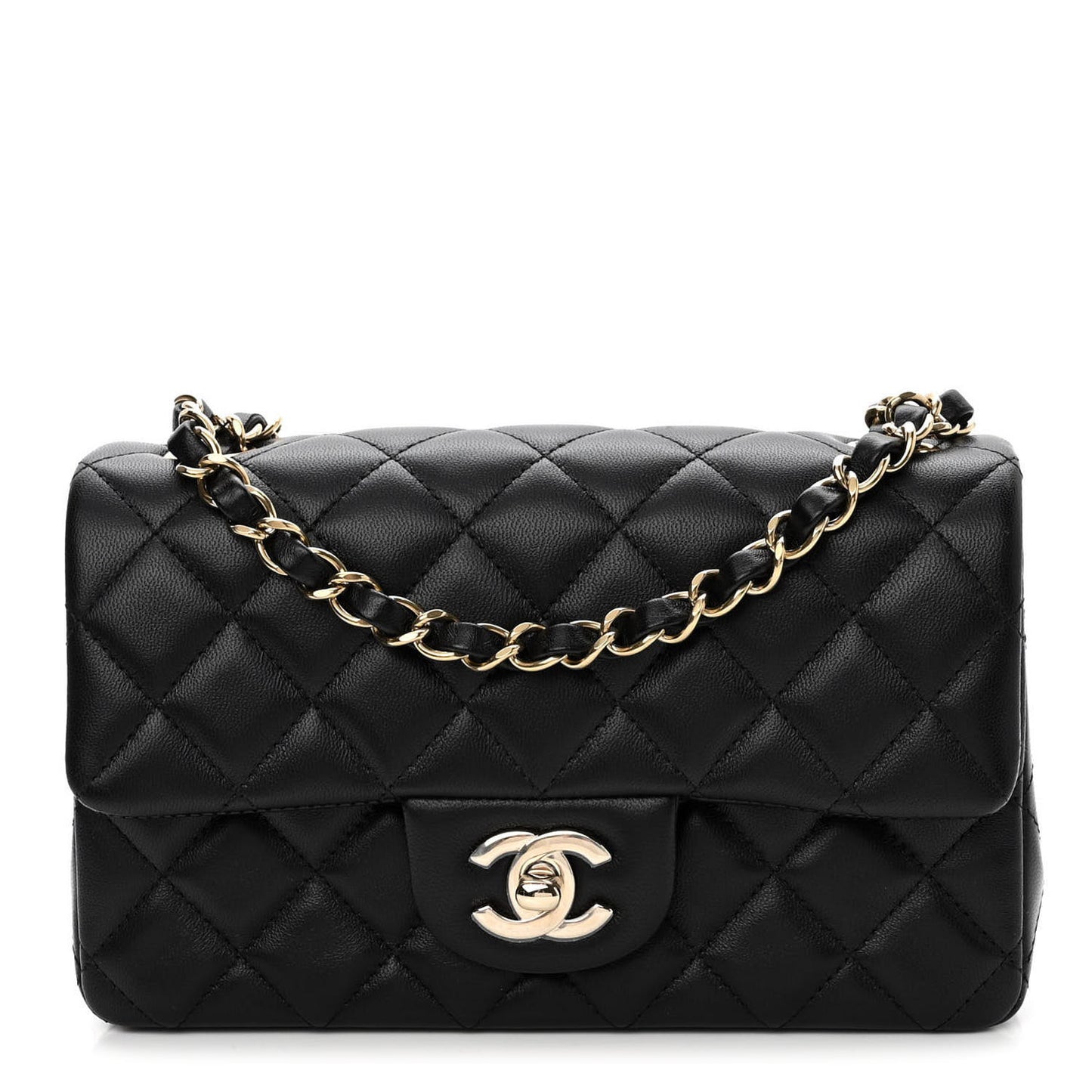 Lambskin Quilted Mini Rectangular Flap Black
