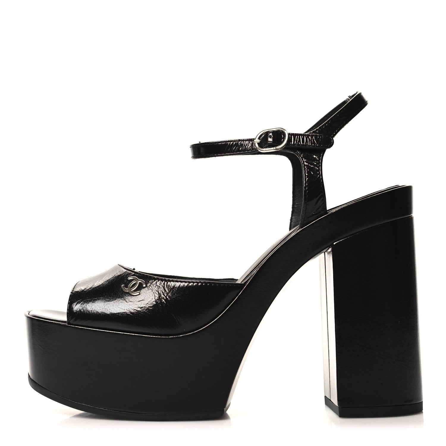 Chanel Calfskin CC Platform Sandals 40 Black 1 of 8