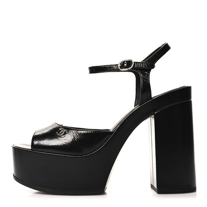 Chanel Calfskin CC Platform Sandals 40 Black 1 of 8