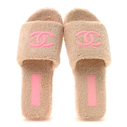 Chanel Terry Cloth CC Wedge Sandals 38 Pink 2 of 9