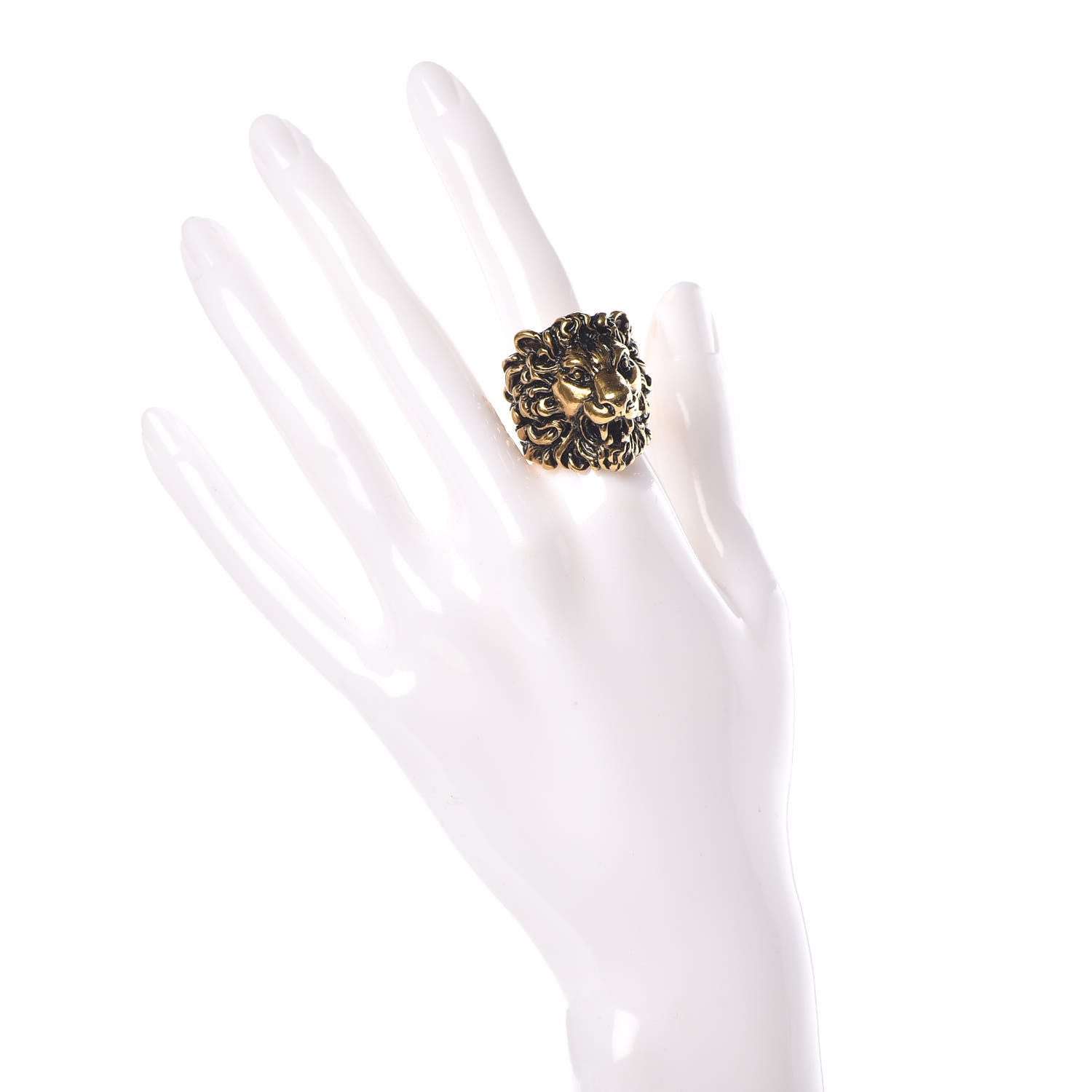 Gucci Metal Lion Head Ring 8.5 Aged Gold 2 of 8