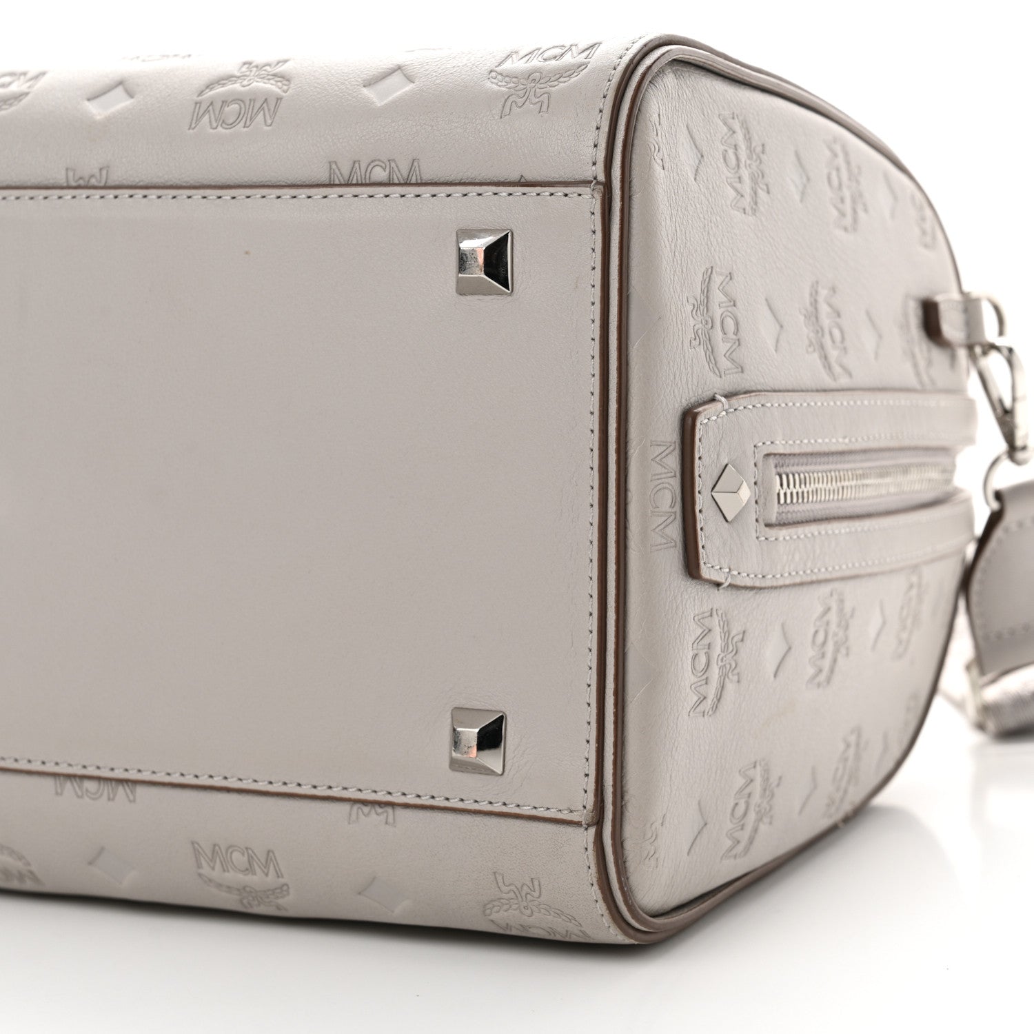 MCM Calfskin Ottomar Monogram Essential Boston Bag Dove 9 of 13