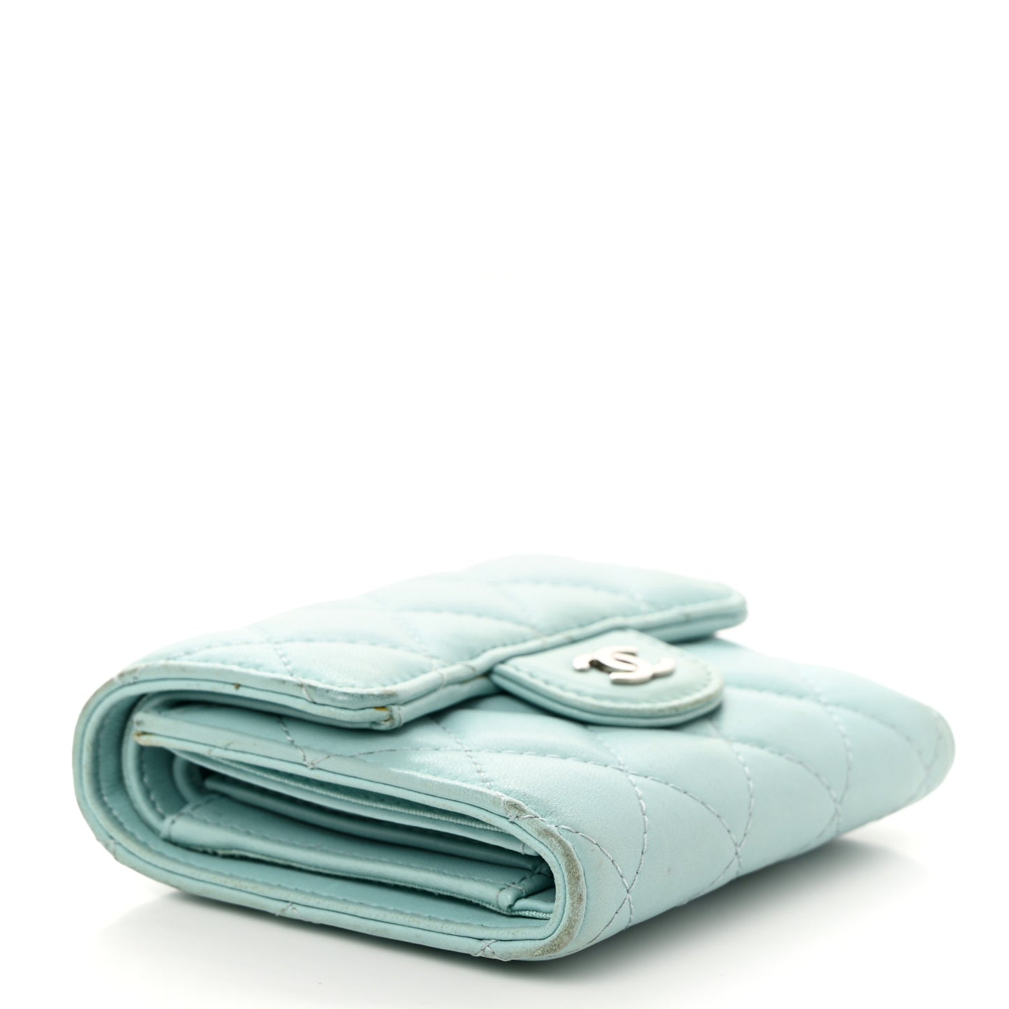 Caviar Quilted Small Flap Wallet Light Blue